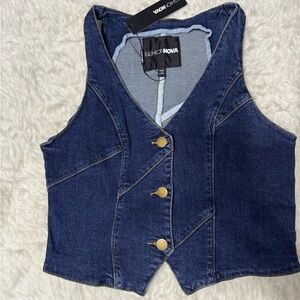 Fashion Nova Blue Denim Vest with Gold Accents